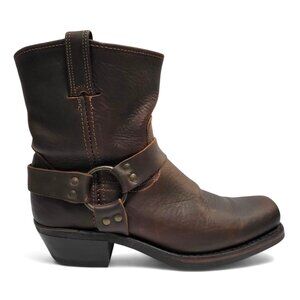 FRYE 8R Harness Short Boot Brown Oiled Leather Western Cowgirl Moto Engineer